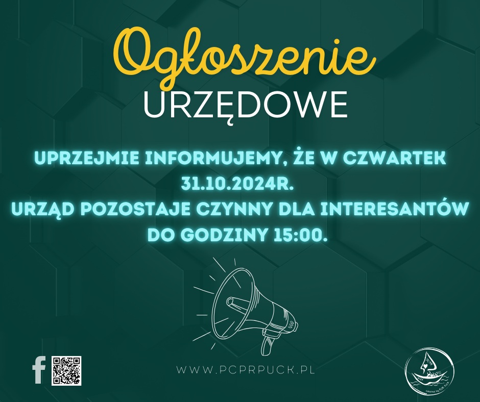 Ogłoszenie DYREKTOR zmiana godzin funkcjonowania urzędu